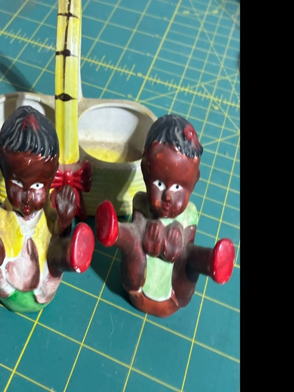 Mid-Century Japanese Black Americana Salt-and-Pepper Shakers Baby in Basket
